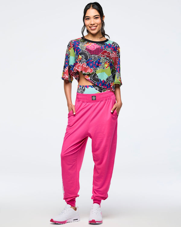 Pink/Yellow # Eastern Flavor Boxy Dolman Crop Top