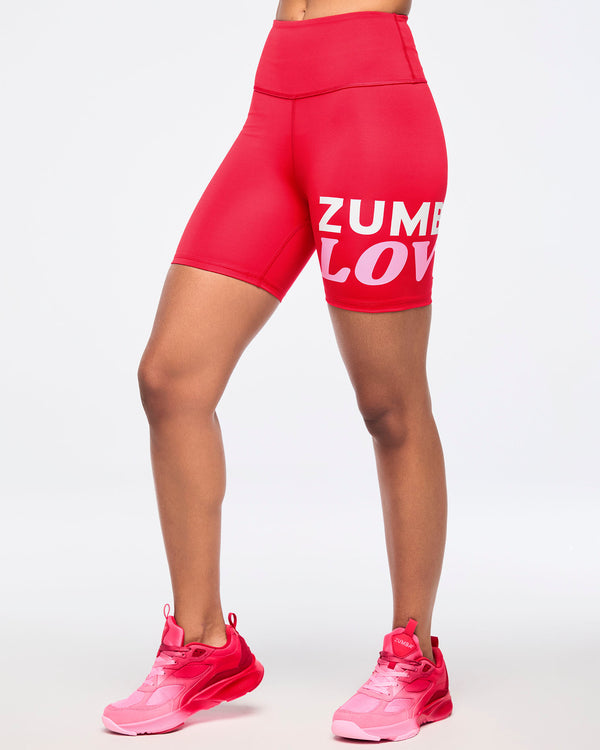 Zumba Love High Waisted Biker Shorts - Cherry