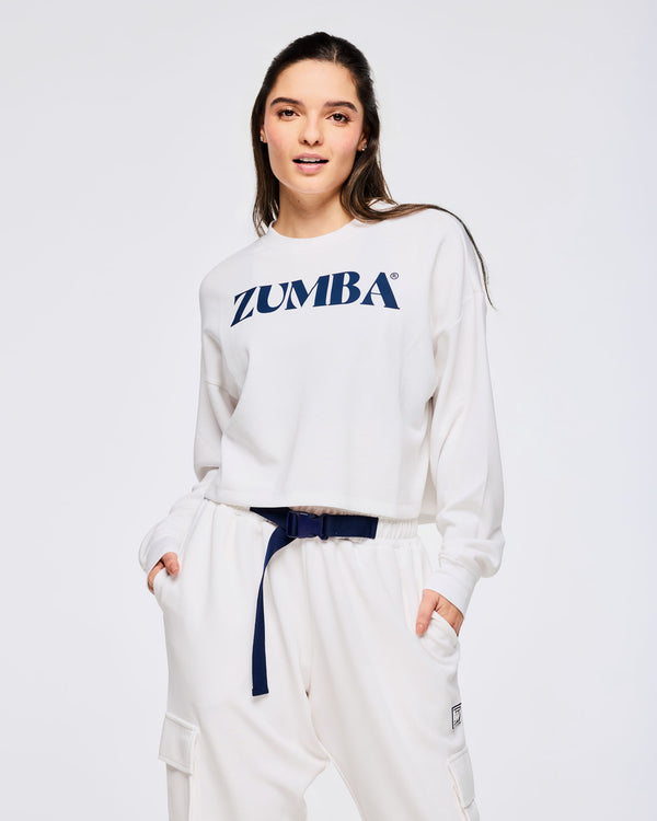 Zumba Out Loud Crew Neck Long Sleeve Oversized Crop Top