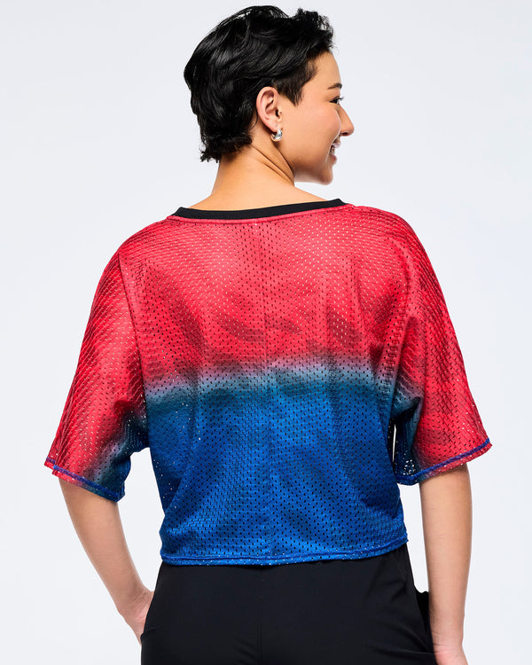 Red/Blue # Victory Boxy Dolman Crop Top