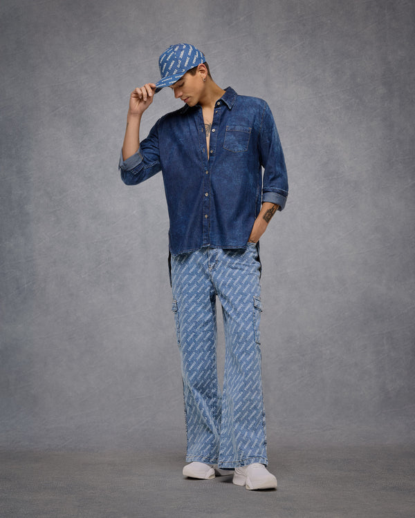 Blue Jean Baggy Denim Cargo Pants