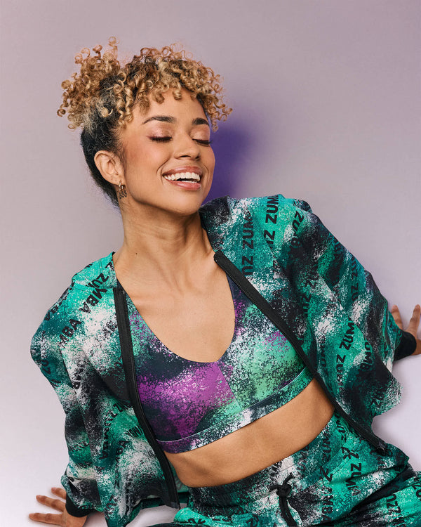 Apres Zumba Racerback Bra With Encased Elastic - Green/Purple