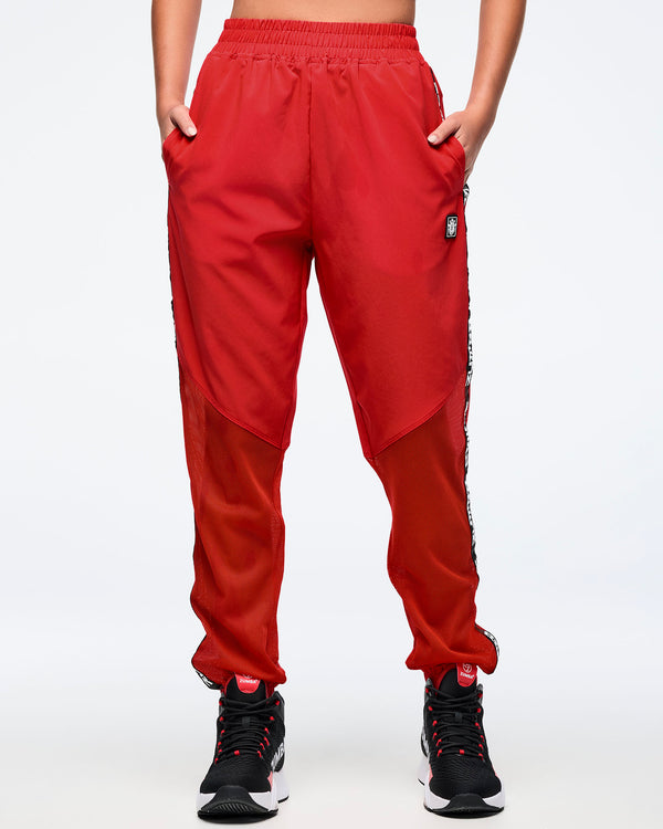 Eastern Flavor High Waisted Woven Track Pants With Mesh