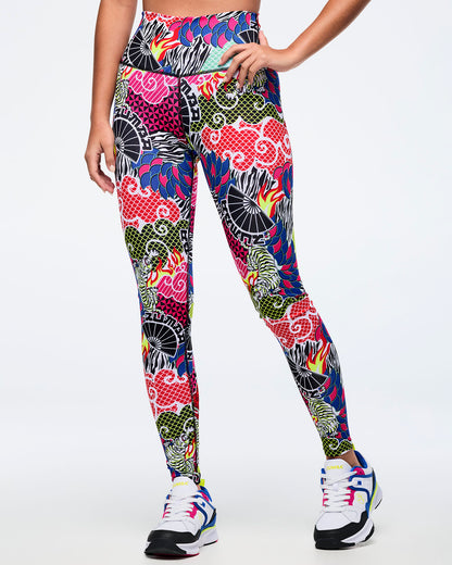 Pink/Yellow # Eastern Flavor Z-Lift High Waisted Ankle Legging - Pink/Yellow