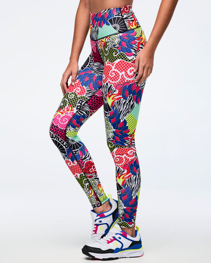 Pink/Yellow # Eastern Flavor Z-Lift High Waisted Ankle Legging - Pink/Yellow