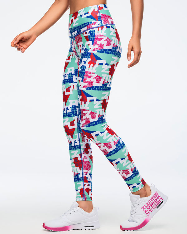 Eastern Flavor High Waisted Ankle Leggings - Green/Blue