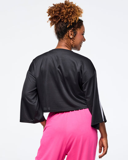 Bold Black # Eastern Flavor Oversized Boxy Crop Top With Strapping