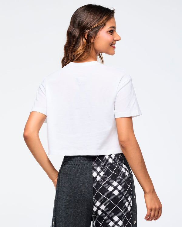 Wear It Out White # Eastern Flavor Crew Neck Crop Top