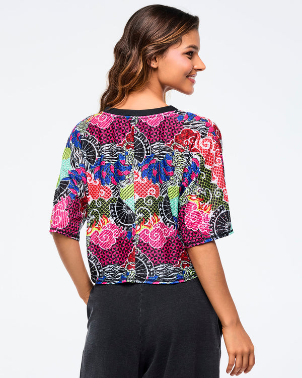 Pink/Yellow # Eastern Flavor Boxy Dolman Crop Top