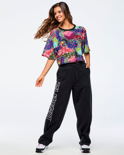 Pink/Yellow # Eastern Flavor Boxy Dolman Crop Top
