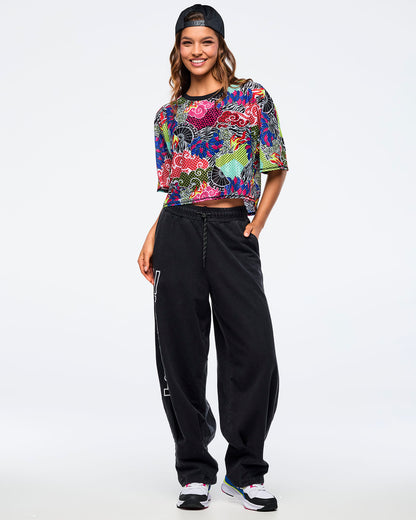 Pink/Yellow # Eastern Flavor Boxy Dolman Crop Top