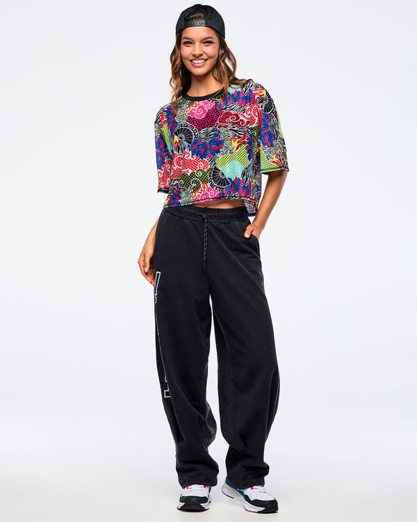 Pink/Yellow # Eastern Flavor Boxy Dolman Crop Top