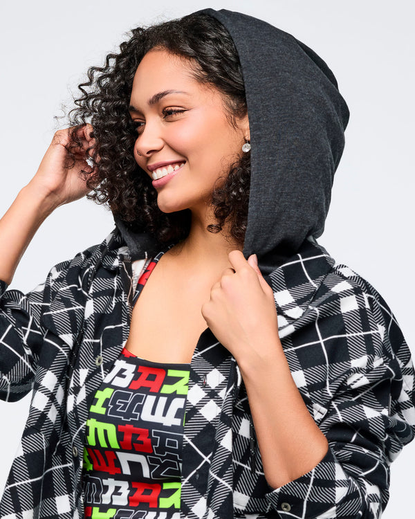 Eastern Flavor Flannel Shacket With Hood