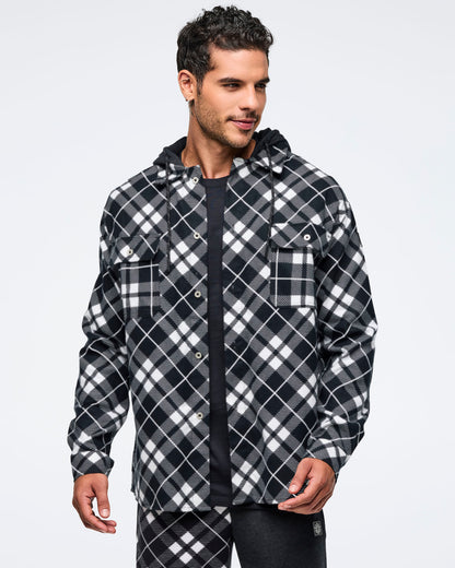 Eastern Flavor Flannel Shacket With Hood