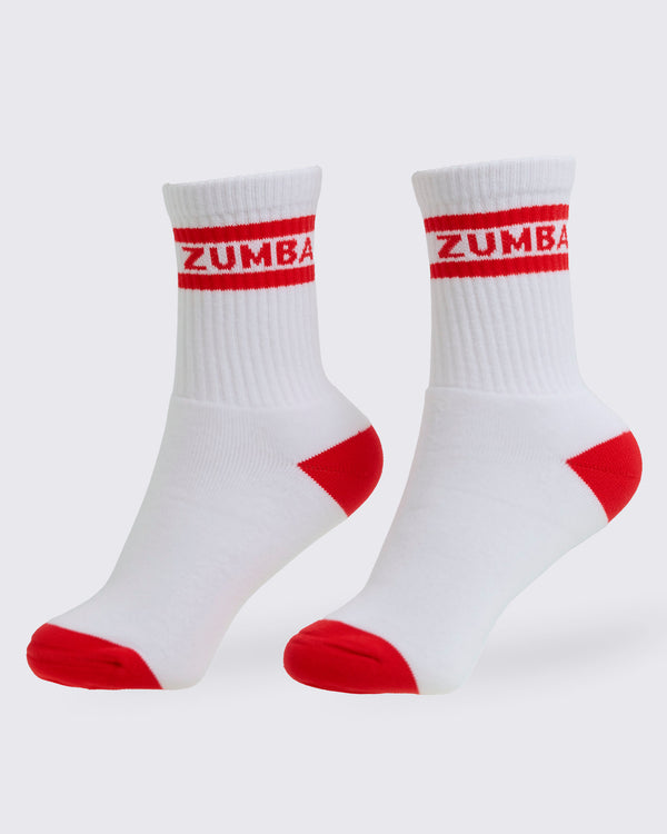 Wear It Out White # Zumba Amour Plush Half Crew Socks