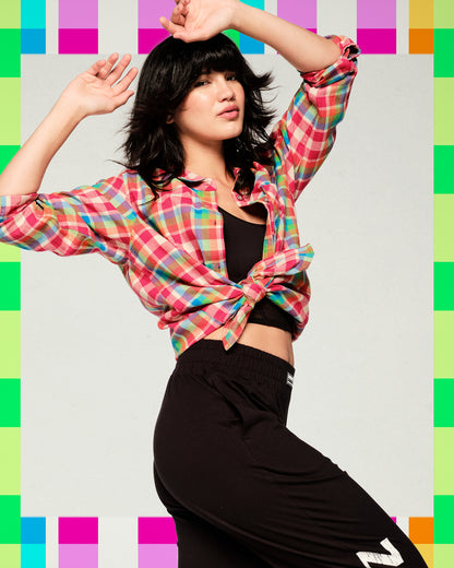 Zumba Plaid Pop Button Down