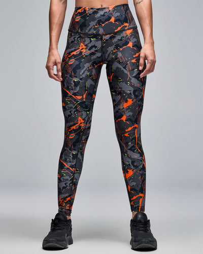 STRONG iD High Waisted Ankle Leggings - Black/Orange