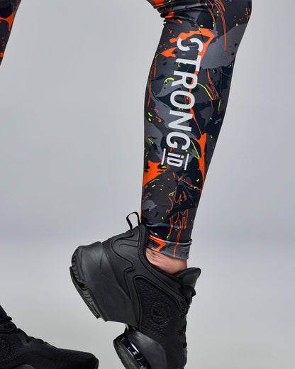 STRONG iD High Waisted Ankle Leggings - Black/Orange