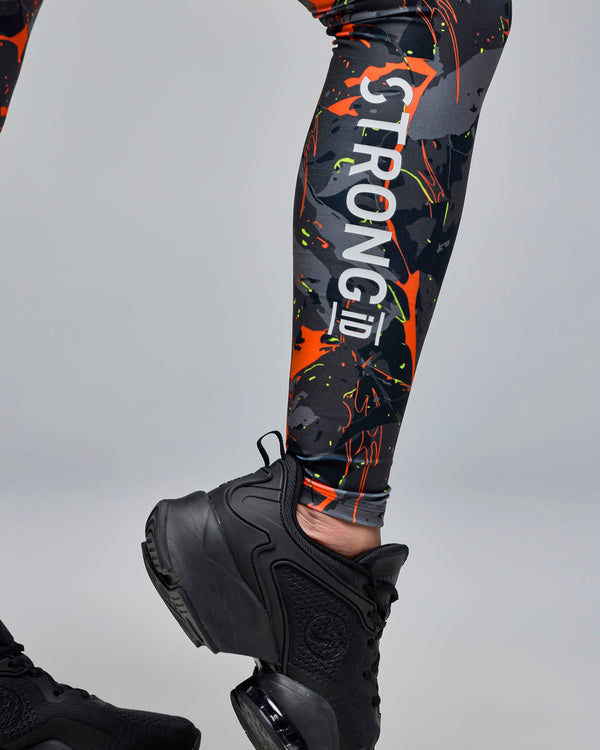 STRONG iD High Waisted Ankle Leggings - Black/Orange