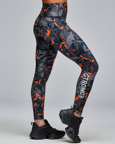 STRONG iD High Waisted Ankle Leggings - Black/Orange