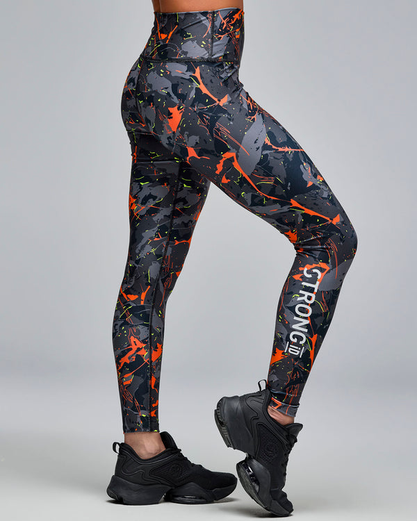 STRONG iD High Waisted Ankle Leggings - Black/Orange