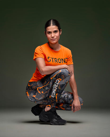 STRONG iD High Waisted Ankle Leggings - Black/Orange