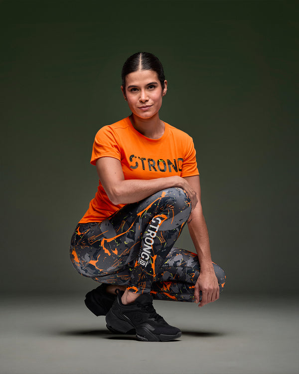 STRONG iD High Waisted Ankle Leggings - Black/Orange