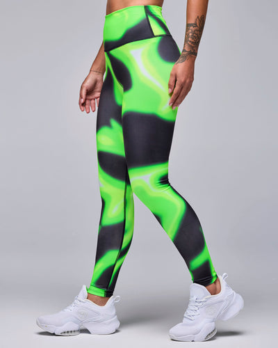 STRONG iD Z-Lift High Waisted Ankle Leggings - Black/Green