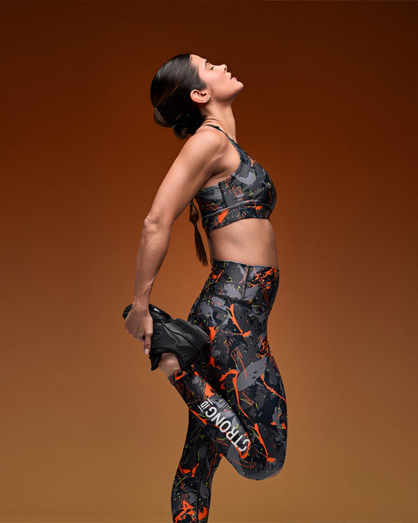 STRONG iD High Waisted Ankle Leggings - Black/Orange