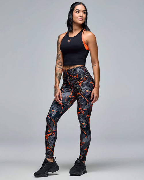 STRONG iD High Waisted Ankle Leggings - Black/Orange