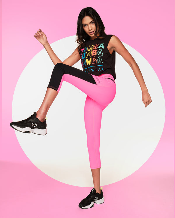 Zumba Electric Bright High Waisted Crop Leggings