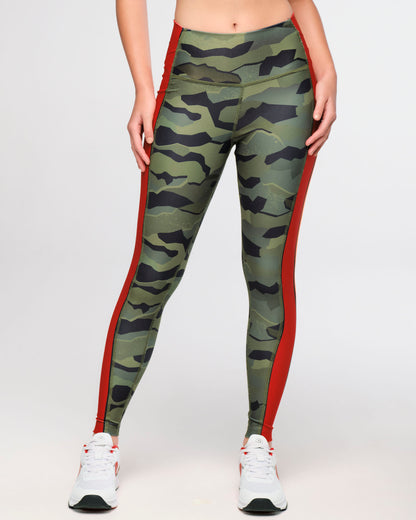 Zumba Explore High Waisted Ankle Leggings With Side Panels - Olive Expedition