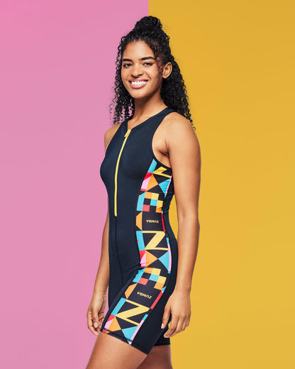 Zumba Rays Half-Zip Biker Bodysuit