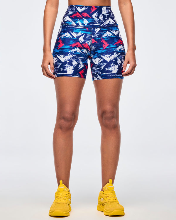 Apres Zumba High Waisted Biker Shorts - Blue/White