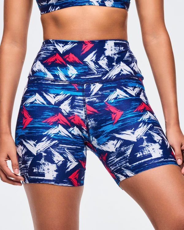 Apres Zumba High Waisted Biker Shorts - Blue/White