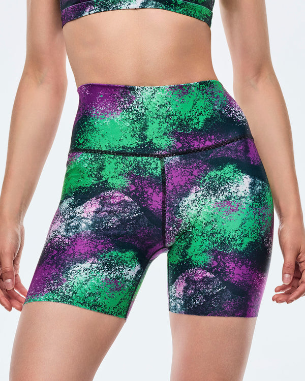Apres Zumba High Waisted Biker Shorts - Green/Purple