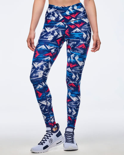 Apres Zumba High Waisted Ankle Leggings - Blue/White