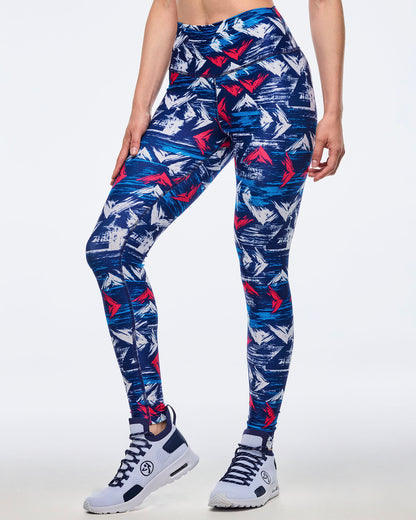 Apres Zumba High Waisted Ankle Leggings - Blue/White