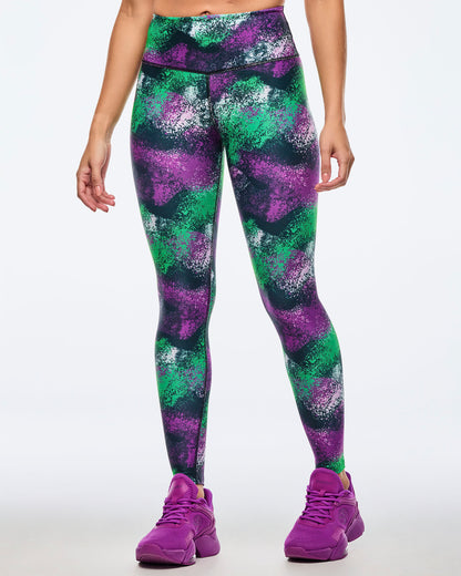 Apres Zumba High Waisted Ankle Leggings - Green/Purple
