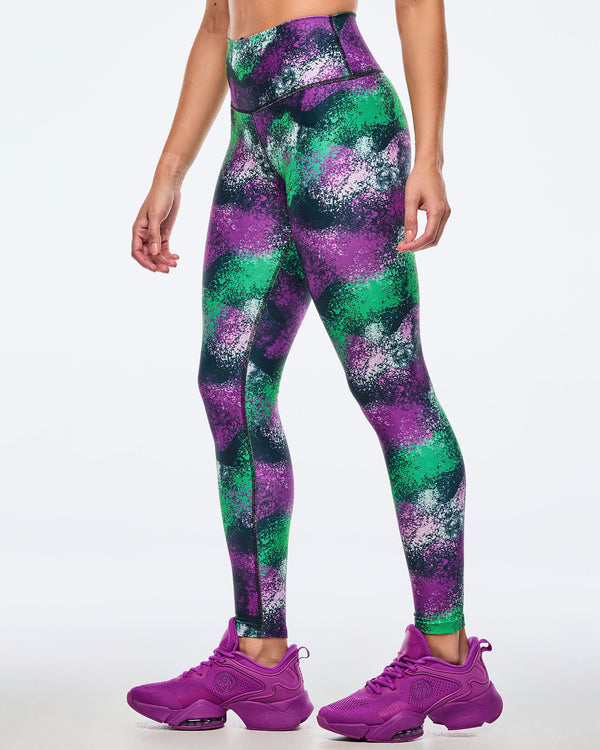 Apres Zumba High Waisted Ankle Leggings - Green/Purple