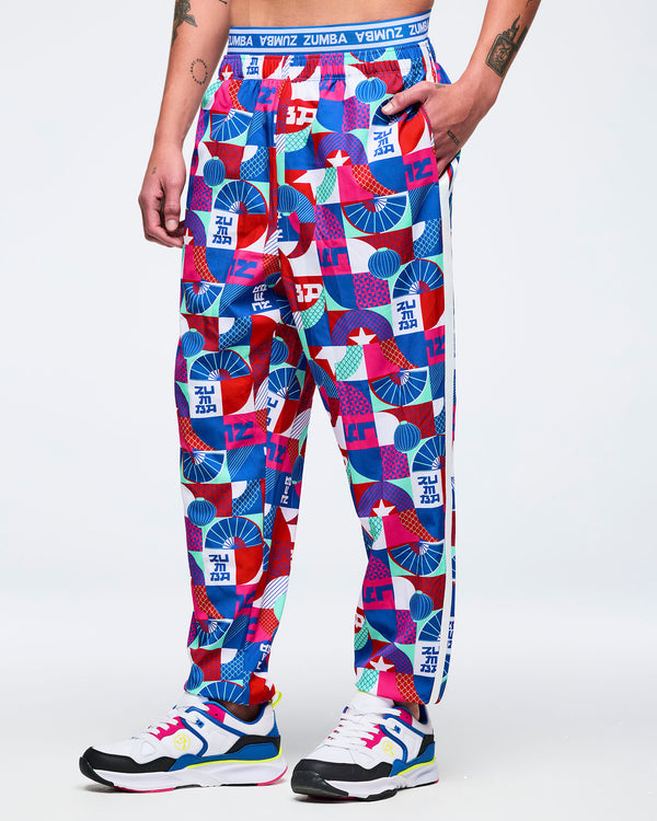 Blue/Red # Eastern Flavor Double Waisted Slouch Woven Pants