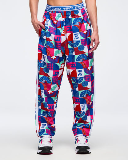 Blue/Red # Eastern Flavor Double Waisted Slouch Woven Pants