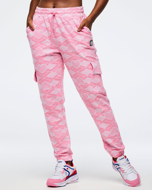 Pink/White # Zumba Amour High Waisted Knit Cargo Pants