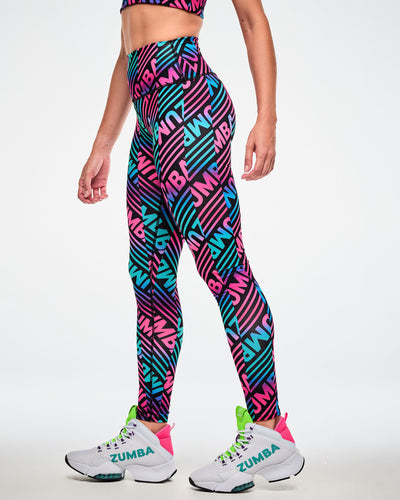 Electric Feel Z-Lift High Waisted Ankle Leggings - Blue/Pink