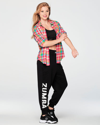 Zumba Plaid Pop Button Down