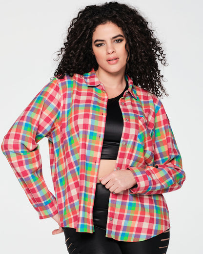 Zumba Plaid Pop Button Down