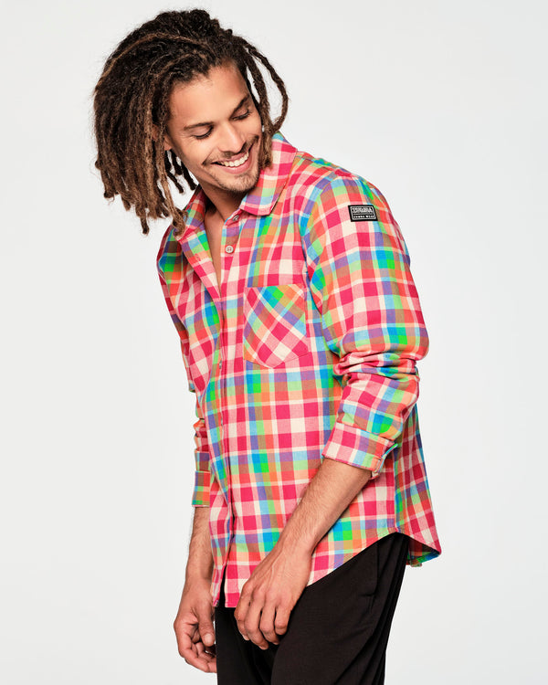 Zumba Plaid Pop Button Down