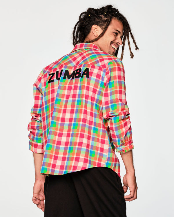 Zumba Plaid Pop Button Down