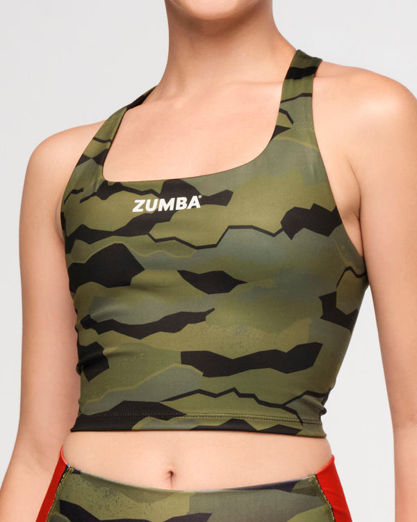 Zumba Explore Square Neck Tank Bra - Olive Expedition