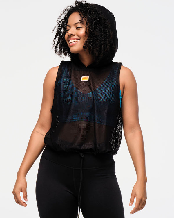 Zumba Explore Sleeveless Mesh Hoodie - Bold Black